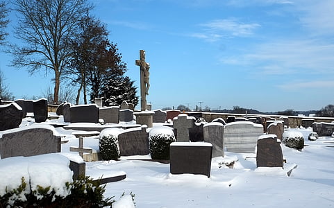 公墓, 墓, 冬天, 雪, 感冒
