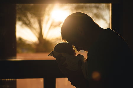 silhouette, photo, man, carrying, baby, child, father