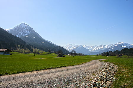 Allgäu, Bavaria, Alpu, kalni, Panorama, prom, debesis