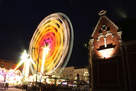 hjulet, festivalen, ljus, Bydgoszcz