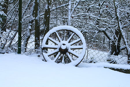 hjulet, vinter, insnöat, snöig, vintrig