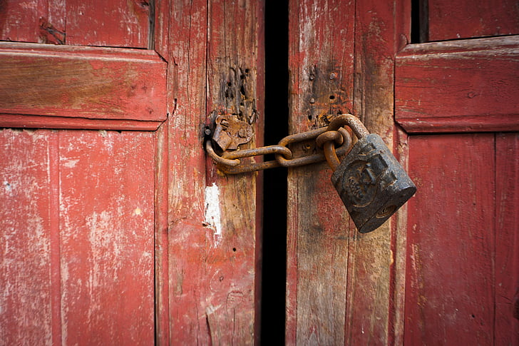 lock, old, door, gloomy, mystery, country, in rural areas