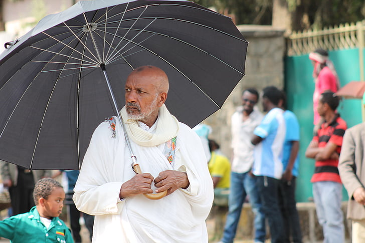남자, 우산, 에티오피아, 오래 된, 거리의, 블랙, 문화
