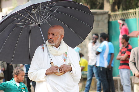 muž, deštník, Etiopie, staré, ulice, černá, kultur