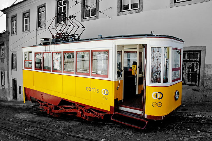 Lizbona, Pociąg, nostalgiczne, Portugalia, ruchu, Stare Miasto, kapitału