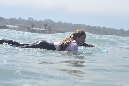 Surf, pagaie, fille de surfeur, océan, eau, surfeur, Surf