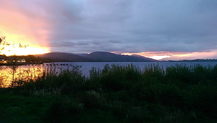 Loch lomond, pôr do sol, Lago, Loch, Escócia, água