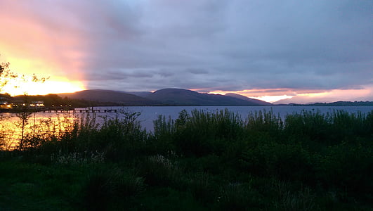 洛蒙德湖, 日落, 湖, 尼斯湖, 苏格兰, 水