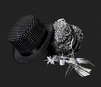 Nieuwjaar, hoeden, New year's hoeden, wimpels, ster, zwart, zilver