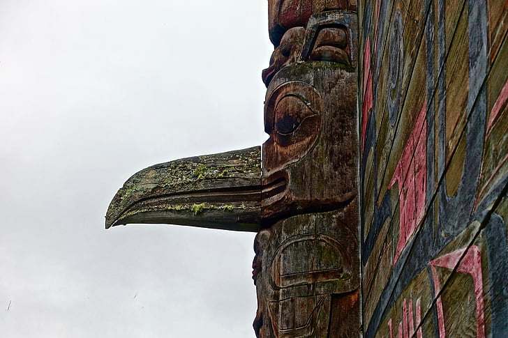 мотив, птица, дървени, абориген, канадски, дърворезба, скулптура