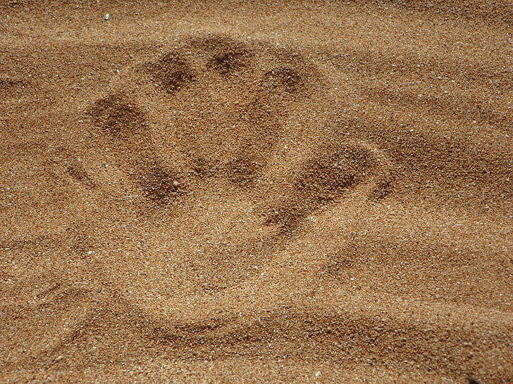 пясък, плаж, препечатайте, ръка, печатни букви, фонове, природата