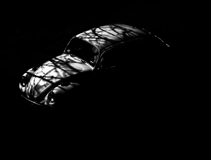 beetle, car, black, white, black and white, black background, luxury