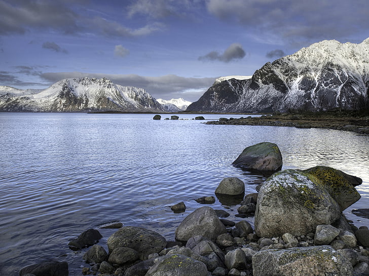 Norge, Lofoten, sjøen, fjell, steiner, natur, vann