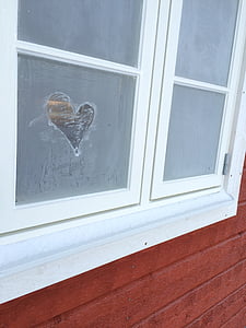 fenêtre de, coeur, gel, hiver, saison, amour, bois - matériau