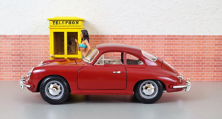 model vozu, Porsche, Porsche 356, sportovní, červená, vozidlo, hračky