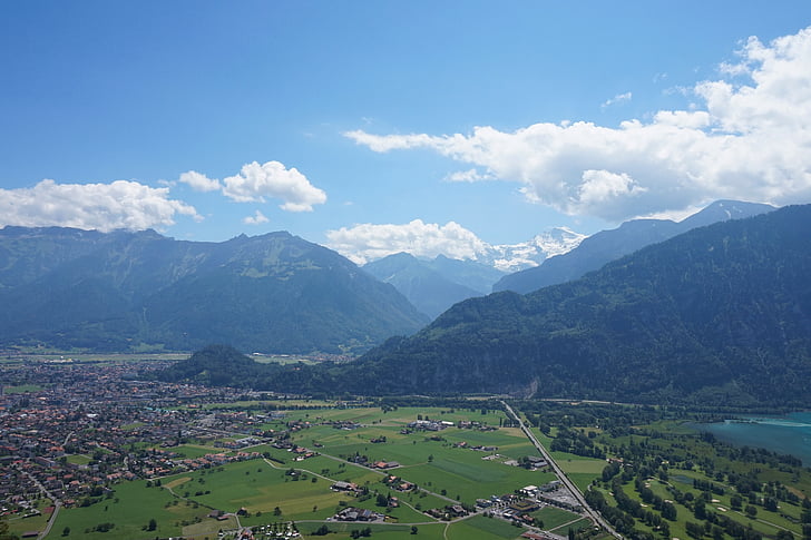 Interlaken, Zwitserland, Alpine, Bergen, Maagd, meer van brienz, Outlook