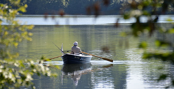 rowing boat, boat trip, angler, mountain panorama, mountains, bergsee, allgäu