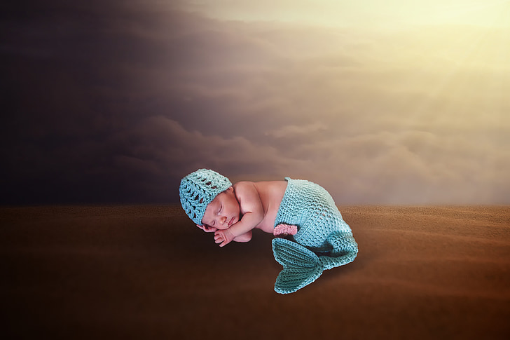 μωρό, το παιδί, Γοργόνα, Ήλιος, κοιμάται, φωτογραφία χειραγώγηση, νέα γεννηθεί