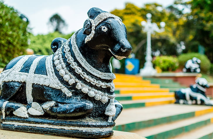 Bull, staty, Figur, altare, Nandi, Park, Indien