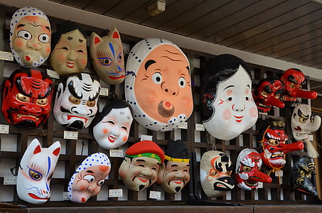 maskers, Japans, Japan, traditionele, cultuur, gezicht