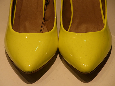 รองเท้าส้นสูง, รองเท้า, รองเท้า, เงางาม, สาว, สีเหลือง