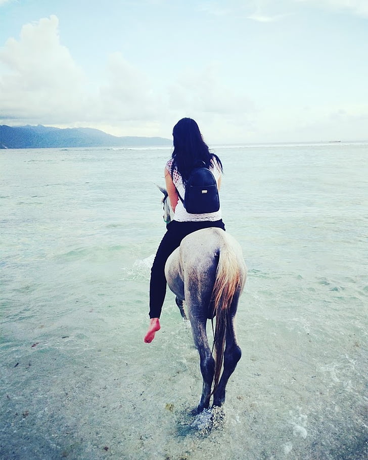 cavalo, mulher, praia, Bali, Indonésia, Ásia, balinês
