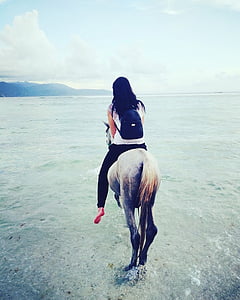 häst, kvinna, stranden, Bali, Indonesien, Asia, balinesisk