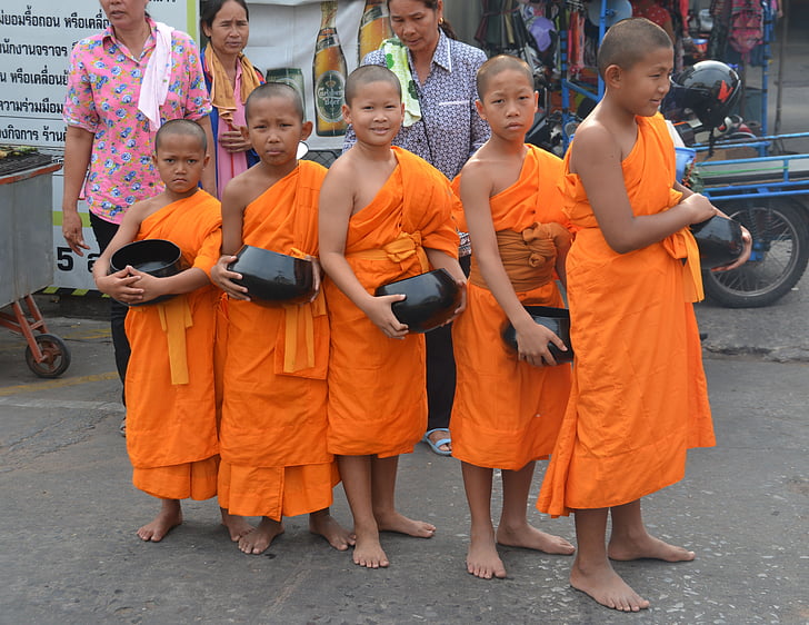 monges, crianças, Tailândia, Ásia, Budismo, cultura, jovem