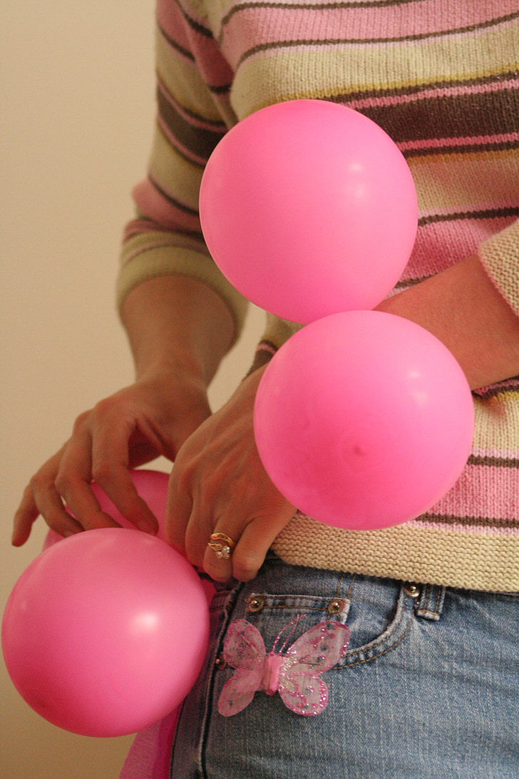 baloni, svinības, persona, krāsa, rozā, meitene, laimi