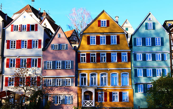 Tübingen, gamla stan, färgglada, Neckar, kyrkan, historiskt sett, floden