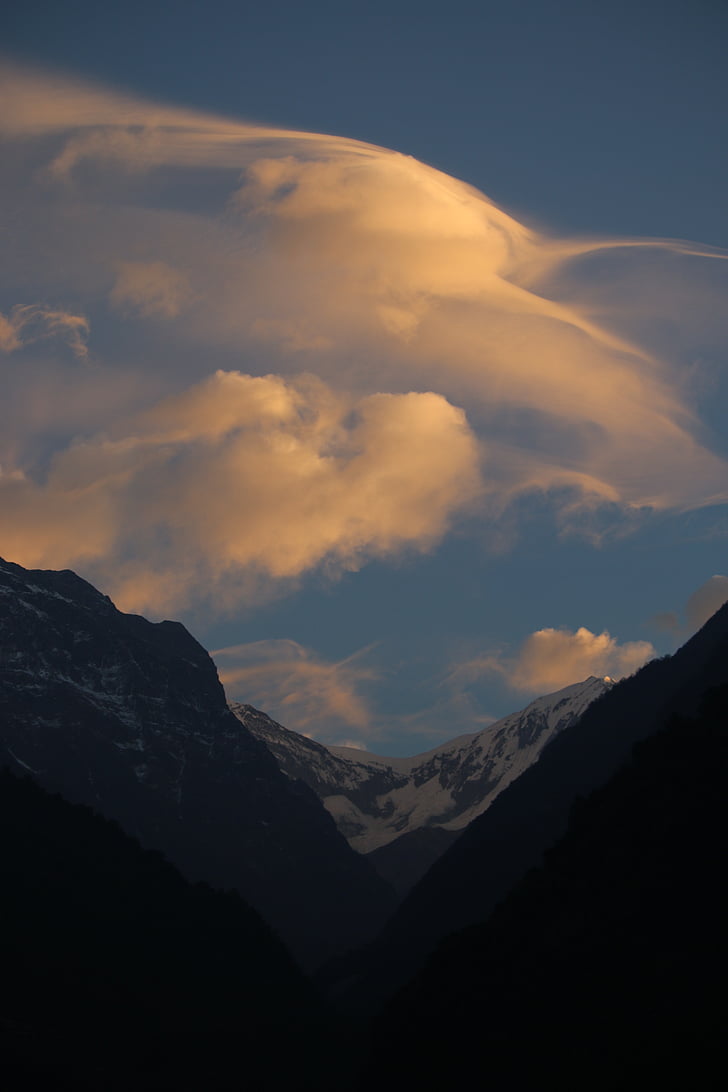 kalnų, Debesis, ryte, kraštovaizdžio, Himalaya
