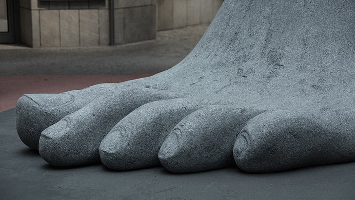 stopala, prstima, div, skulptura, kamena, beton