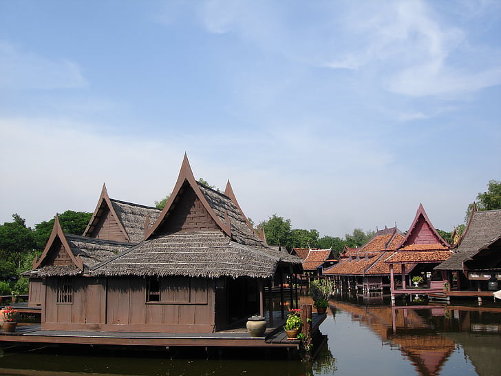 thailand, architecture, park, water, floating village, stroll, asia