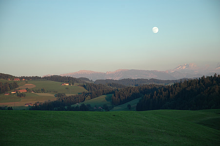 abendstimmung, pilns mēness, Ementāles siers, zaļa, Alpu pakājē