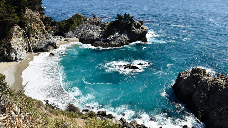 Julia pfeiffer ég state park, csendes-óceáni, California, óceán, nézet, eltelt, sziklák
