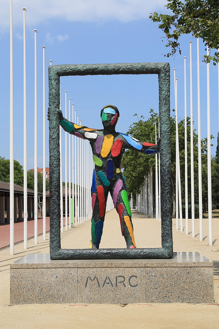 Marc, Statue, Barcelona, Värviline, Art, Hispaania, sinine