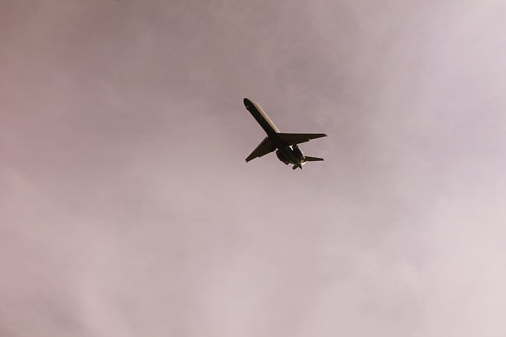 white, airplane, flying, cloudy, sky, still, items