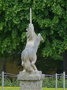 каменна фигура, фигура, еднорог, кон, Рос, Hellbrunn, Залцбург