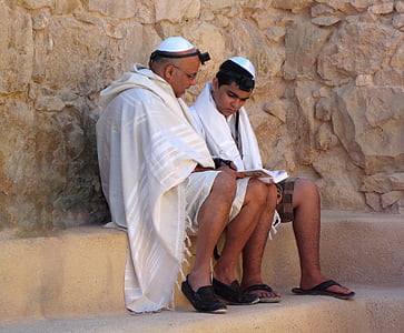 Judaismus, Masada, Izrael, náboženství, otec a syn, náboženské studium, dva lidé