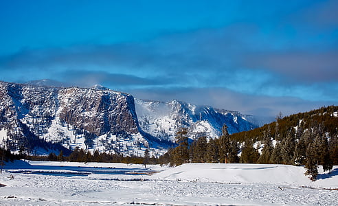 Yellowstone, rahvuspark, Wyoming, talvel, lumi, maastik, loodus