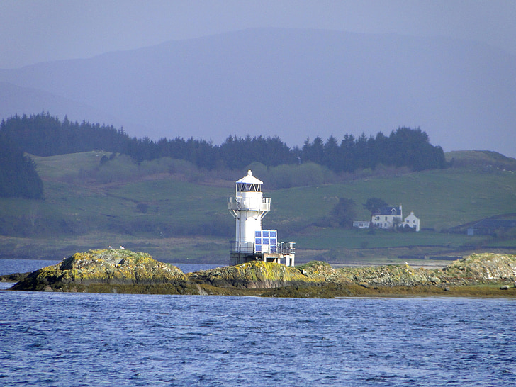 Lighthouse, ø, hul, hvid, Skotland, højland og øer, solen