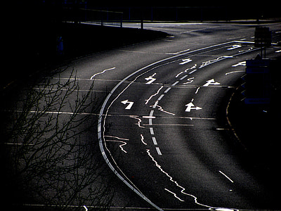 đường giao thông, đường cong, đường phố, bóng tối, cong, chuyển, chiếu sáng
