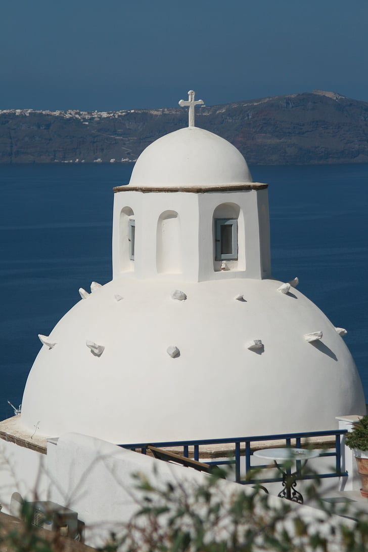 Grecia, Santorini, Cícladas, Islas Cícladas, Oia, Iglesia, mar Egeo