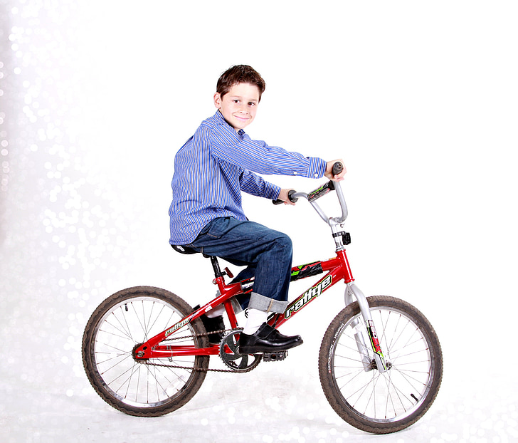 chico, bicicleta, feliz, bicicleta, diversión, niño, ciclismo