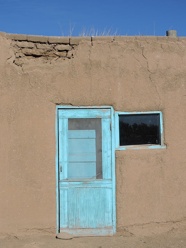 pintu, biru, barat daya, barat daya, Pueblo, asli, Taos
