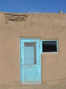 ajtó, kék, délnyugati, délnyugati, Pueblo, natív, Taos