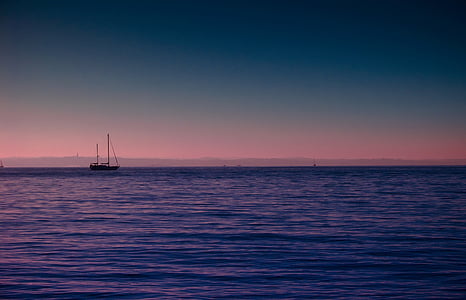 blue, body, water, ocean, sea, sunrise, sailing