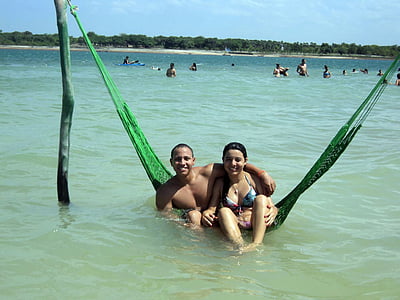 jericoacoara, zils lagūna, ūdens, pludmale, mīlu, Seara, ģimenes