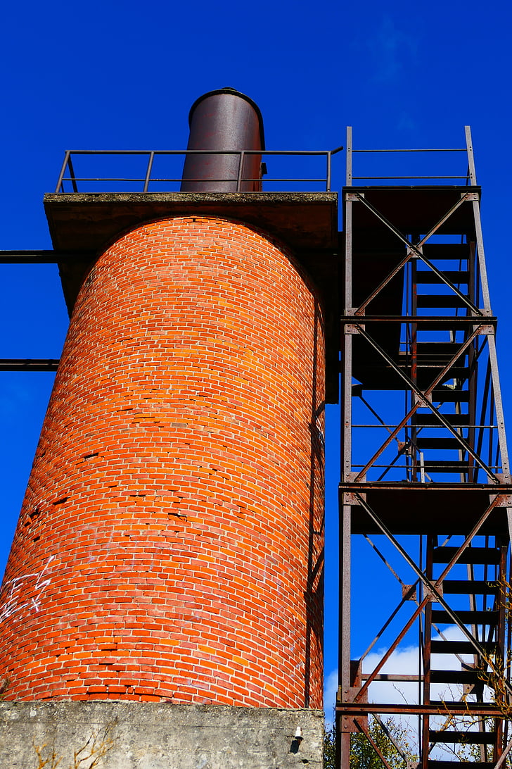 cheminée, industrie, cheminée, brique, tour, vieux, escaliers