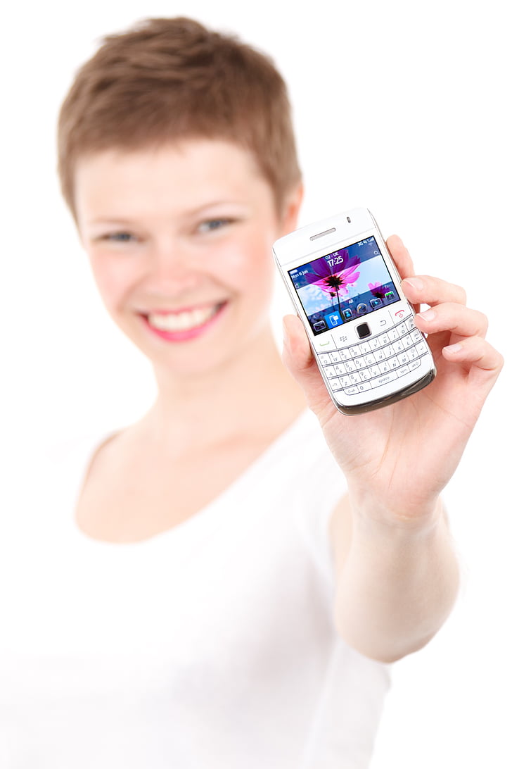 blackberry, cell phone, display, female, girl, hand, happy